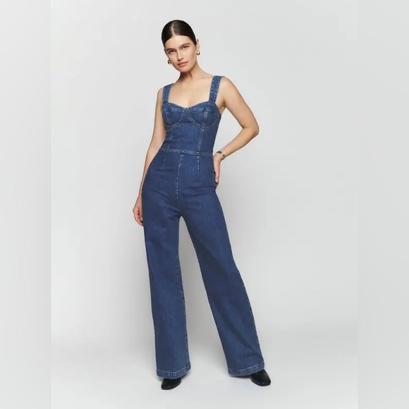 NWT Reformation Nikki Bustier Denim Jumpsuit in Palermo Size 2